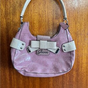 Guess Mauve and Beige Croc-Embossed Shoulder Bag